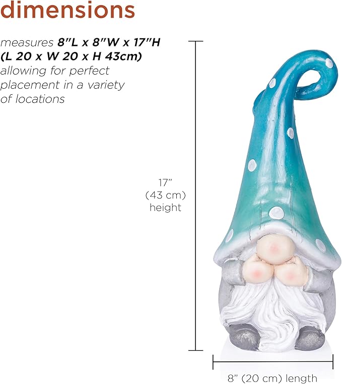 Alpine Corporation 17” Tall Outdoor Garden Gnome Yard Decoration - Speak No Evil Statue - Gnome with Turqoise Polka Dot Hat – Durable, Weatherproof Décor for Patio & Deck