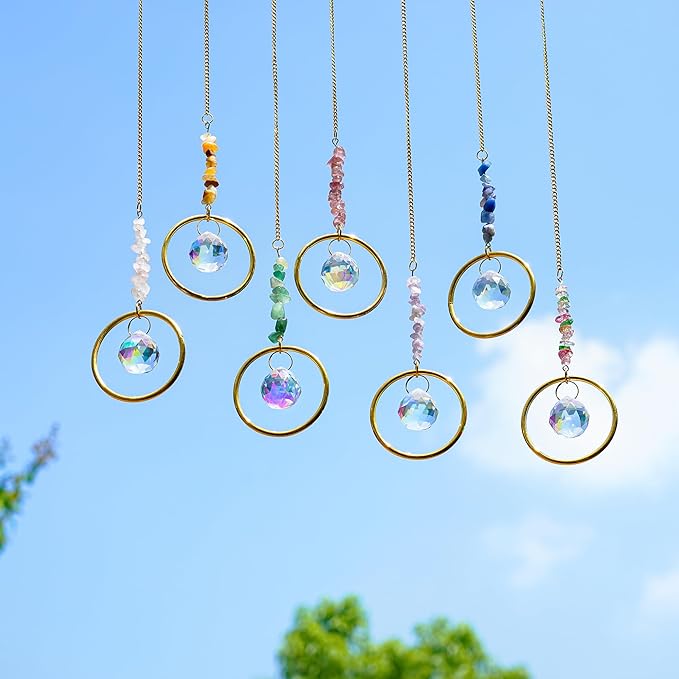 7PCS Crystal Suncatchers Rainbow Maker Healing Crystals for Window Prism Balls Indoor Outdoor Hanging Ornament Pendant Decor for Home, Garden, Wedding, Christmas