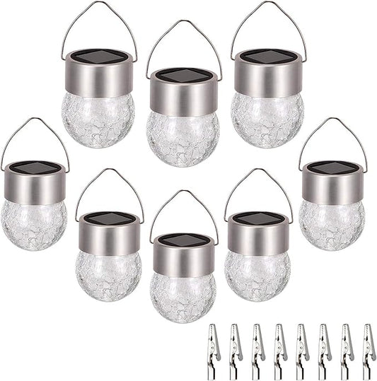 SUNWIND Hanging Solar Ball Lights Outdoor - 8 Pack Cracked Glass Decorative Garden Lights Waterproof Solar Lanterns for Yard, Patio, Fence, Tree, or Holiday Decoration(White)