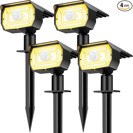 Outdoor Motion Sensor Spot Lights with 3 Modes, 4 Pack/56 LED 2-in-1 Auto On/Off Solar Landscape Lighting for Outside Yard, Wall, Garden, Pathway, Warm White