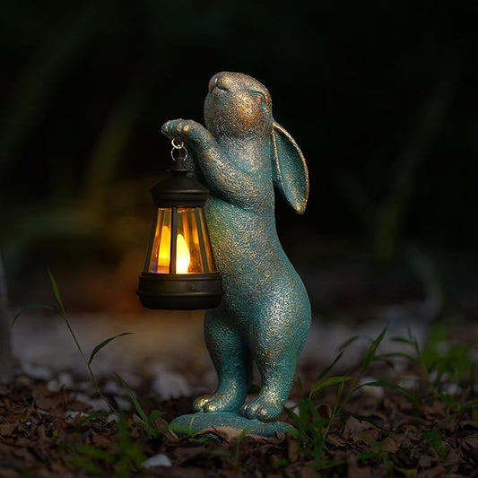 MININOVA Garden Statues Rabbit with Solar Lantern Outdoor Bunny Figurines Decorations for Patio Yard Lawn Ornaments Gifts for Birthday Easter Housewarming