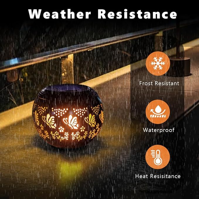 VEWOGARDEN 2 Pack Solar Lanterns Outdoor Waterproof Solar Lantern Hollow Out Metal Butterfly Lantern Solar Lights for Patio Garden Table Decor