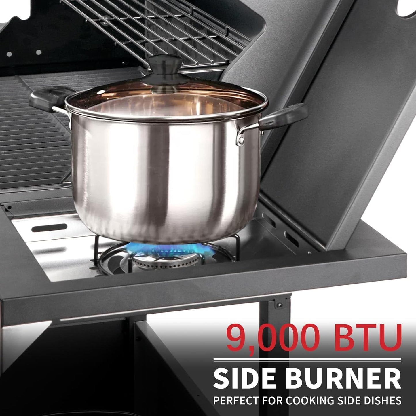 4-Burner Propane Gas BBQ Grill with Side Burner, Barbecue Gas Grill with Enameled Cast Iron Grates for Outdoor Patio Garden Barbecue, 53,000 BTU, Stainless Steel Grill Cover included