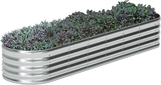 zizin Galvanized Raised Garden Bed Metal Oval Raised Garden Beds Outdoor Planter Box for Vegetables (9x3x1.3FT, Silver)