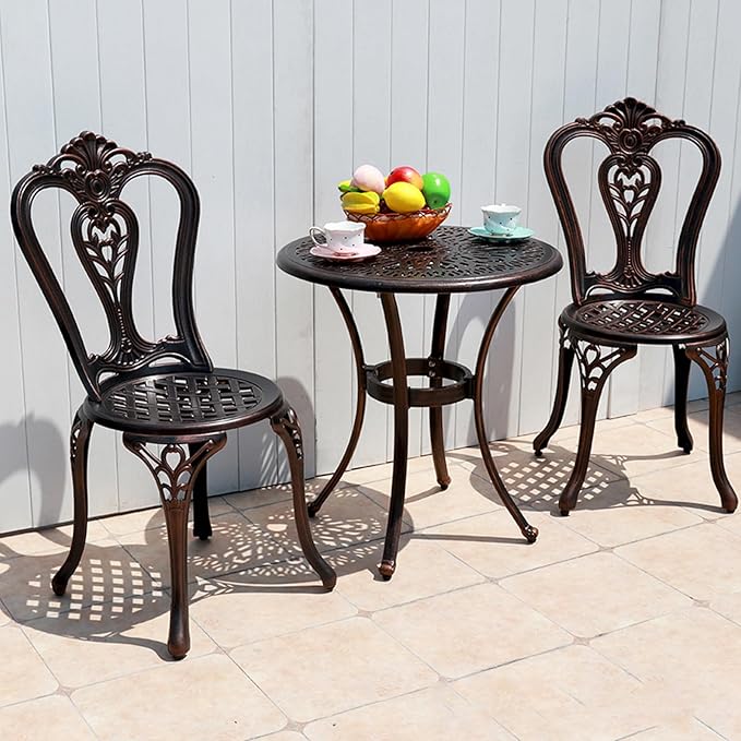 Outdoor Dining Chair Cast Aluminum Patio Chairs Set of 2 All-Weather Patio Dining Chair with Adjustable Feet for Backyard Garden (Crown Chair)