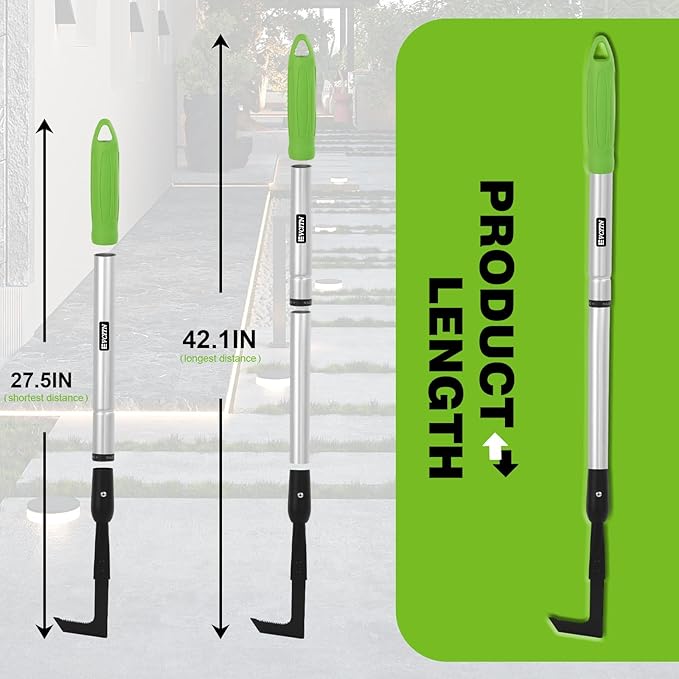 Adjustable Crack Weeder with 42.1IN Long Handle, L-Shaped Blade Serrated Edges for Digging Roots,Cutting Weeds,Removing Moss Between Driveway and Sidewalk Cracks