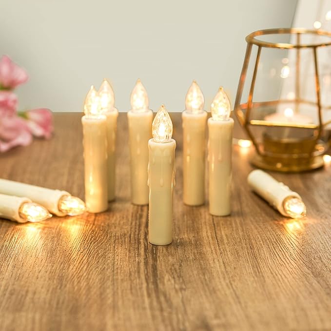 Flickering Flameless Window Candle LED Christmas Tree Candle Lights Warm White Battery Operated Electric Taper Candles with Remote Perfect for Home Garden Wedding Parties Decor (12 PCS,Ivory)