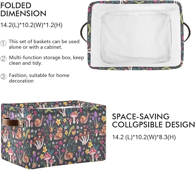 Mushroom Snail Rectangular Storage Basket Organizer Bin Shelf Baskets For Clothes Gifts For Home Office Dorm