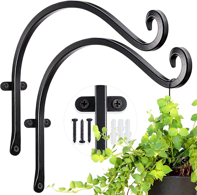 AJART Hanging Plant Hanger Outdoor: 12-Inch Bird Feeder Wall Hooks - Rust-Resistant Plant Bracket Hook for Hanging Flower Baskets