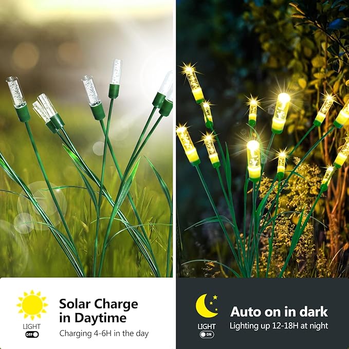 Solar Lights Outdoor Waterproof Upgraded Outdoor Solar Lights for Yard Patio Garden Decor, Solar Lights for Outside Gardening Supplies 2pack, Firefly Garden Lights Solar Powered Outdoor (Large)