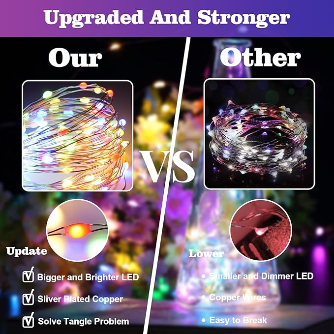 Homemory 4 Pack 20 Ft 60 LED Multicolor Fairy Lights Battery Operated Christmas Lights with Remote, Waterproof 8 Modes Firefly Twinkle String Lights for Party Bedroom Wedding Decorations