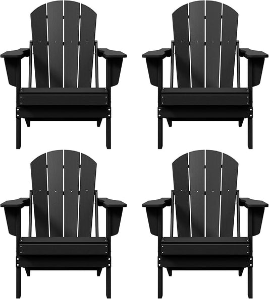 Westin Outdoors Laguna WO Home Furniture Adirondack Chair 4 PC Set Classic Outdoor Patio Folding Chair for Bon Fire Pit Lawn Backyard Beach Plastic Weather-Resistant (Black)