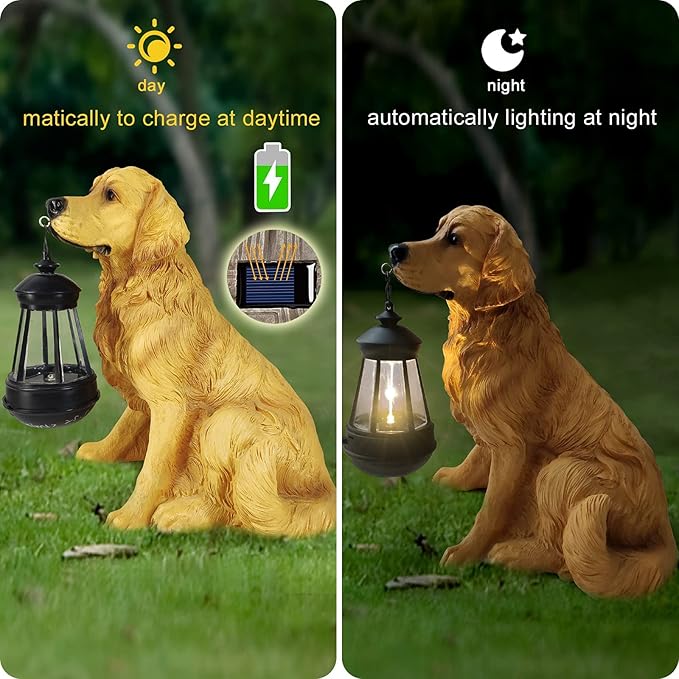 Notakia Golden Retriever Statue Outdoor with Solar Led Home Garden Decoration Windproof Lamp Realistic Dog Decor(Golden Retriever &LED)