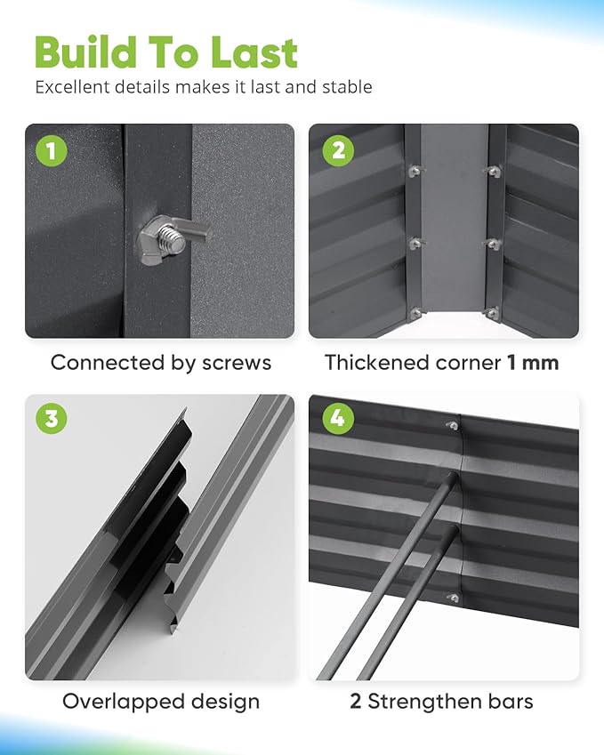 Quictent Galvanized Raised Garden Bed 6x3x1 Ft Metal Planter Box for Vegetables Bottomless for Backyard Outdoor, Include 1 Tomato Cage, Dark Grey
