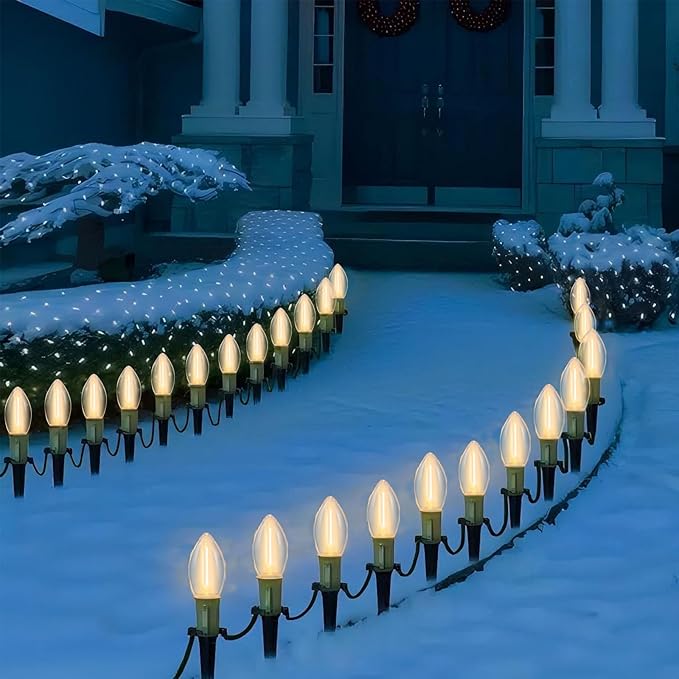 C9 LED Christmas Lights Outdoor, 25 Feet C9 Warm White String Lights Outdoor with 26 LED Clear Bulbs for Indoor Christmas Tree Roofline Holiday Party Garden Patio Backyard Cafe Decoration