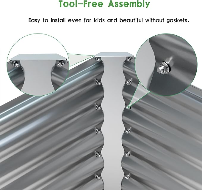 EKX 8x2x2FT Galvanized Raised Garden Bed, Raised Garden Bed Kit-Metal Planter Box Outdoor,Planting for Vegetables, Fruits,Herbs, Flowers-Slive