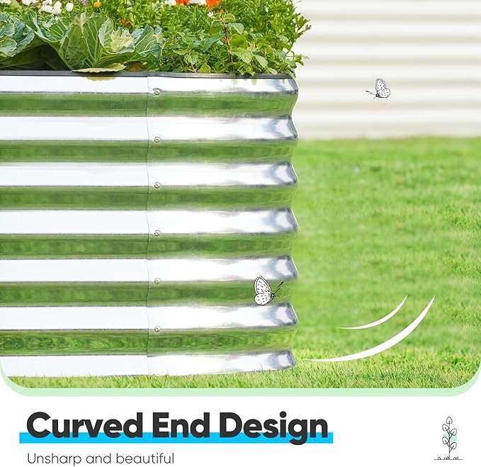 Quictent Raised Garden Bed Kit Oval Galvanized Metal Planter Box Tall for Vegetables Outdoor Backyard, Rubber Strip Edging Included, Silver 6x3x2 ft
