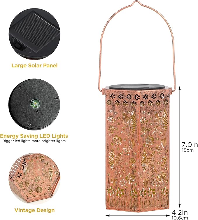 kyoryuger Hummingbirds Solar Lanterns Outdoor Hummingbird Gifts for Women Mom Grandma, Hummingbird Lovers Gifts, Birthaday for Mom Metal Lanterns for Yard Patio Lawn Solar Garden Decor