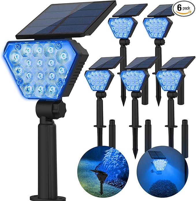 T-SUN Solar Spot Lights Outdoor 6Pack Blue Solar Christmas Spotlights Landscape Lights IP65 Waterproof Auto On/Off for Garden/Yard/Pathway/Patio