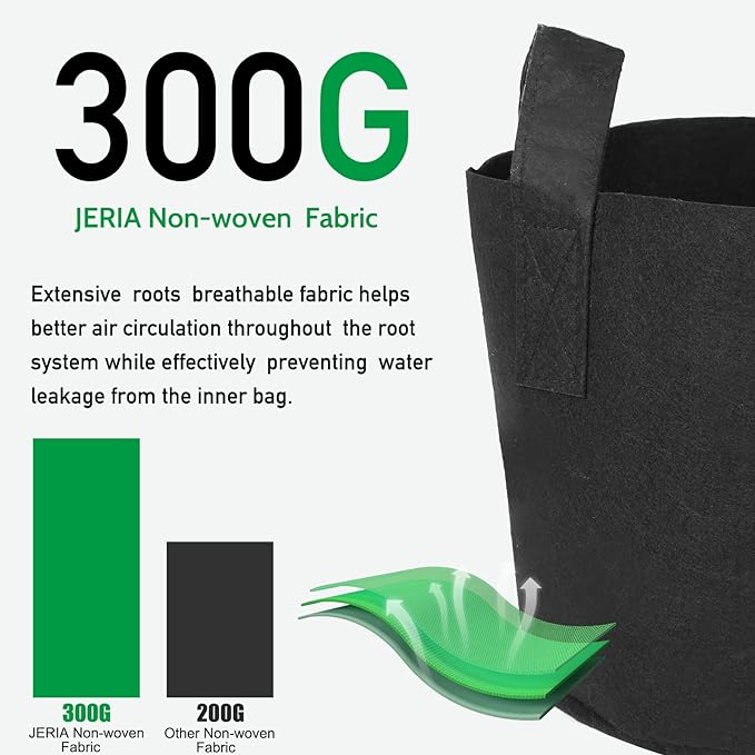 JERIA 12-Pack 30 Gallon, Vegetable/Flower/Plant Grow Bags, Aeration Fabric Pots with Handles (Black), Come with 12 Pcs Plant Labels