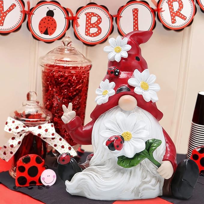 Hodao Ladybug Spring Gnomes Decorations Ladybug Gnomes Ornaments Decor Gifts Summer Gnomes Figurines Ladybug Gnomes for Outdoor Garden Decor Ladybug Birthday Gifts for Mom, Women, Grandma