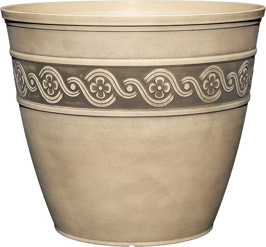 Classic Home and Garden Corinthian Resin Flower Pot Planter, Concrete Grey, 10"