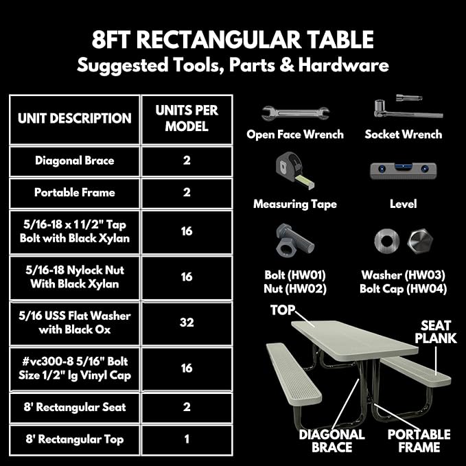 Heavy-Duty Portable Outdoor Picnic Table, Thermoplastic Coated Punched Steel Commercial-Grade Patio Dining Furniture Made in America (8ft Rectangular, Textured Copper)