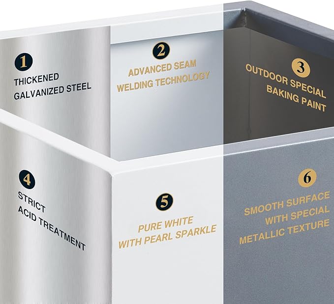 Metallic Heavy Planter Box for Outdoor or Indoor, No Assemble and Seamless, Large Square Planter, Cube Planter for Tall Trees, Plants, Flowers 21Lx21Wx24H 35Pounds White