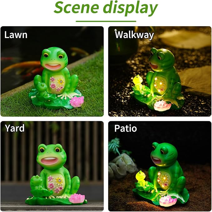 Upgraded Size Solar Garden Outdoor Statues Frog Mother and Little Frog with 6 LED Solar Figurine for Lawn,Patio, Balcony, Yard Decor Unique Gift, for Mom, Grandma,Father,Woman