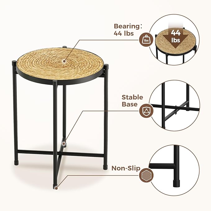 Bamworld Rattan Plant Stand Indoor,Round Plant Table for Large Plants,Tall Heavy Duty Plant Holder for Living Room Bedroom Balcony,Boho Rattan Decor