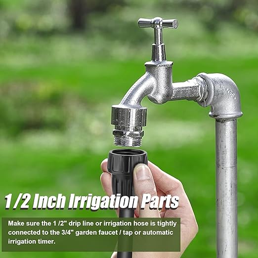 2 Sets Drip Irrigation Pressure Regulator 25PSI & Faucet Adapter Kit, 3/4" Hose Thread Water Pressure Regulator 1/2" Drip Irrigation Tubing Adapter for Drip Irrigation System