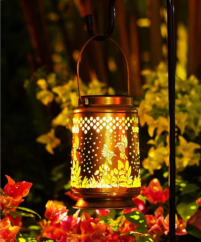 Nacome Bird Solar Lantern for Garden Decor: Waterproof Hanging Metal Decoration with LED Lights for Yard Lawn Porch Patio Landscape Pathway – Birthday Gifts for Mom Grandma Women