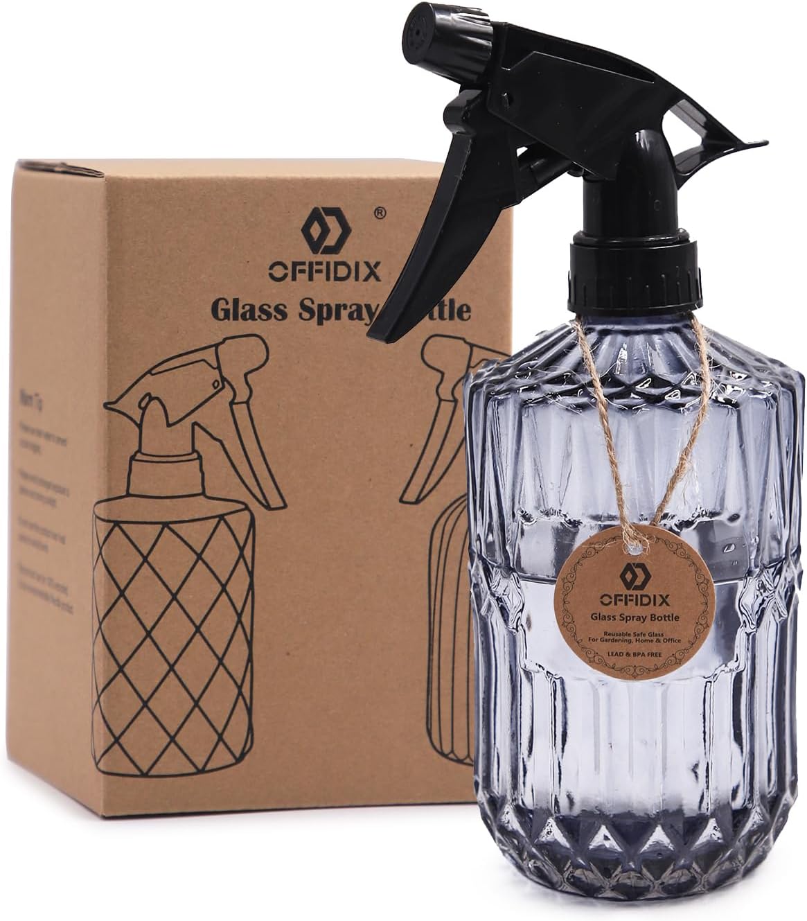 OFFIDIX Glass Spray Bottle, Fine Mist Plant Mister, Handheld Pressure Watering Can,Adjustable Nozzle Glass Spray Bottle,0.43L/15.17oz Handheld Spray Bottles for Garden Plants Cleaning Solutions（Gray）