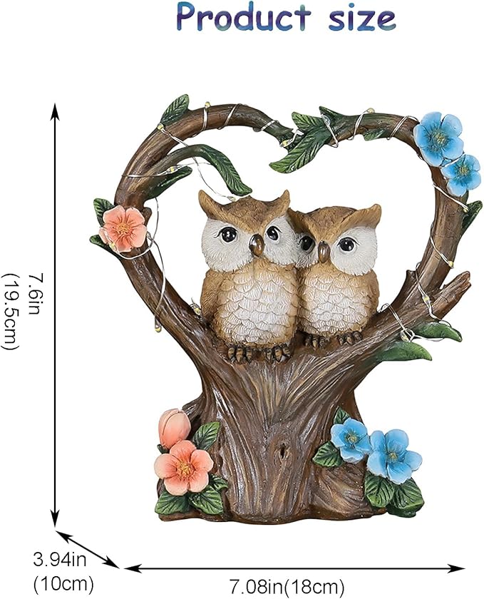 Solar Garden Owl Statue, Owl Figurines with Solar LED Lights for Garden Patio Lawn Ornaments, Indoor Outdoor Decor Waterproof Garden Gift for Owl Lovers 7''