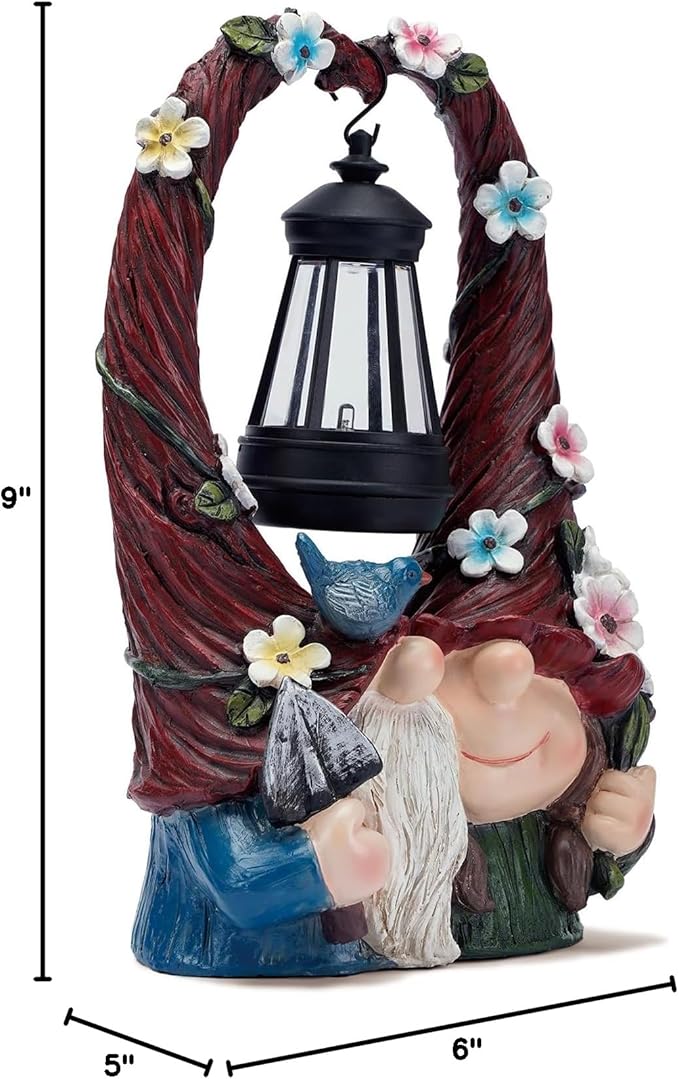 Outdoor Couple Gnome Decorations with Solar Light Lantern Double Cute Gnomes Resin Statues Outdoor Decor Gifts for Valentine's Day Anniversary(Couple Gnome)