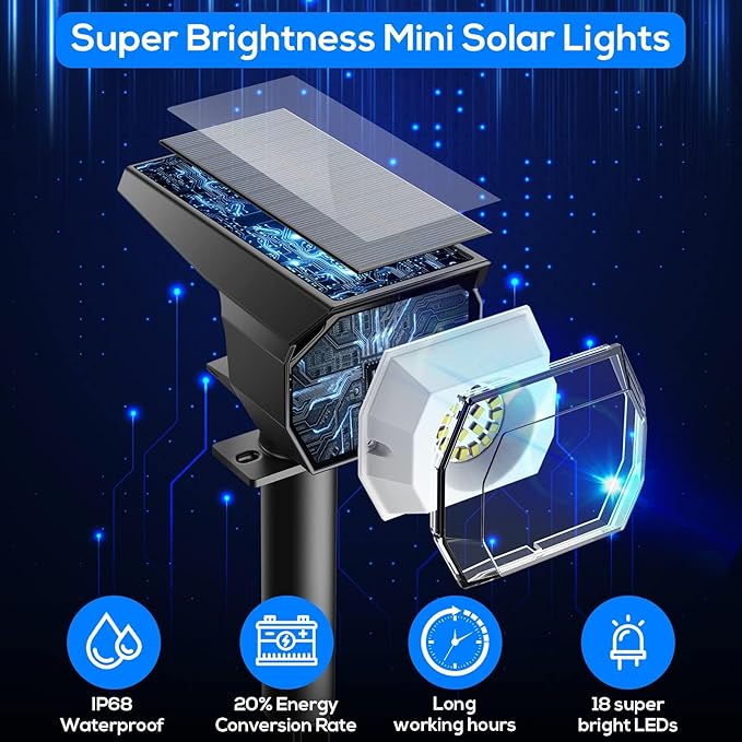 EIUIO Solar Outdoor Lights, Solar Lights Outdoor Waterproof, Solar Spot Lights Outdoor with Auto On/Off and 3 Lighting Modes, Outdoor Lights for Garden Decor, Outdoor Decor, 4 Pack(Cool White)