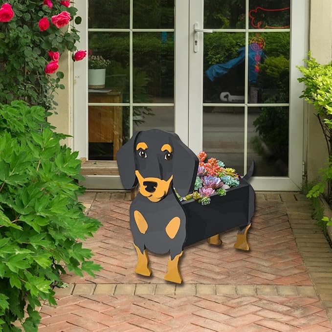 Black and Tan Dachshund Dog Planter Plant Pots,Cute Garden Dog Flower Planter,Large Dog Planters Birthday Gifts for Women,Office,Indoor/Outdoor Decor（9.84 * 9.13 * 17in）