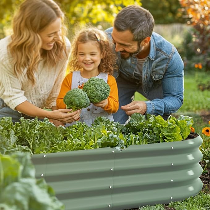 5x3x1ft Oval Galvanized Raised Garden Bed Outdoor 9-in-1 Large Metal Modular Planter Box Raised Beds for Gardening,Vegetables,Fruits,Flowers & Herbs (Green)