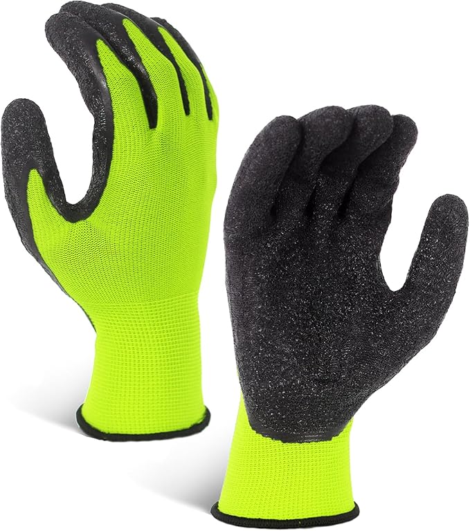 Evridwear Crinkle Latex Rubber Hand Coated Safety Work Gloves for Men Women General Multi Use Construction Warehouse Gardening Assembly Landscaping (Medium,Green- 12Pair)