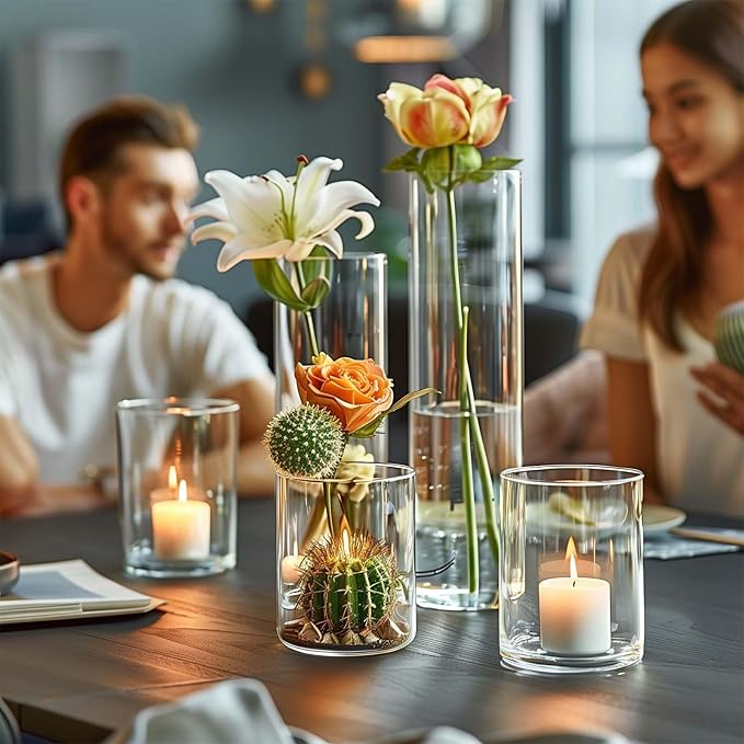 5pcs Glass Vase Cylinder Vases for Centerpieces Small Flower Glass Clear Vases Home Decor Centerpiece Table Flower Vase Decorations for Wedding Decoration＆Holiday Mixed Sizes Tall