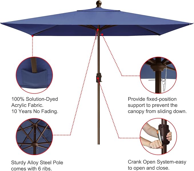 EliteShade USA 10-Year-Non-Fading 6.5x10Ft Rectangular Market Umbrella Patio Umbrella Outdoor Table Umbrella with Ventilation, Navy Blue