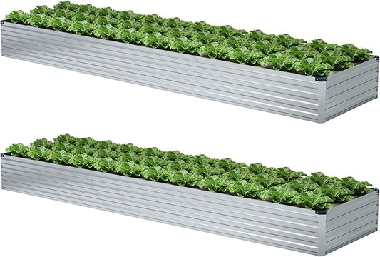 2 Pack 12x2x1FT Galvanized Raised Garden Beds Kit Outdoor Metal Gardening Planter Box for Vegetable Elevated Flower Herbs,Silver