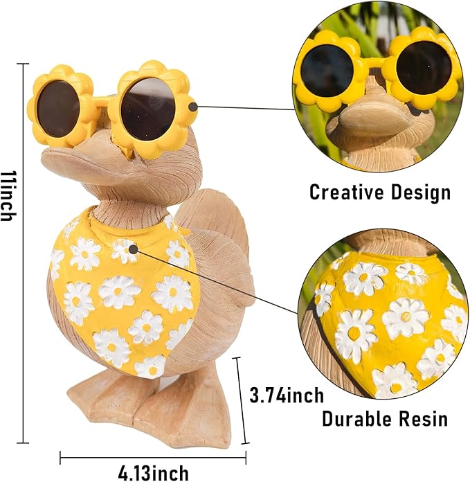 Garden Statue Duck Resin Duck with Glasses Outdoor Decor for Patio Garden Lawn Ornaments Yard Art Outdoor and Garden Clearance Fairy Garden Accessories Outdoor Housewarming Garden Gift for Women