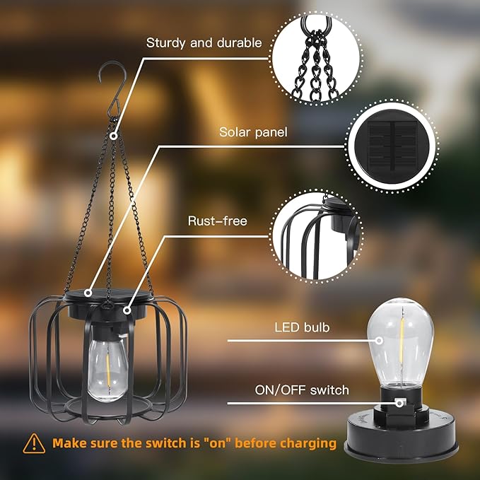 Solar Lanterns Outdoor Waterproof - Hanging Solar Lights for Outside - Tree Lights with Hook for Decoration Outdoor for Patio Garden Yard Pathway Porch- 2 Pack