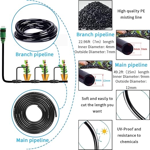 49.21 FT Garden Automatic Watering Irrigation System, Spray drip Irrigation Atomization Integrated Home Gardening Irrigation System, Garden Watering System Adjustable Flexible Nozzle Sprayer System