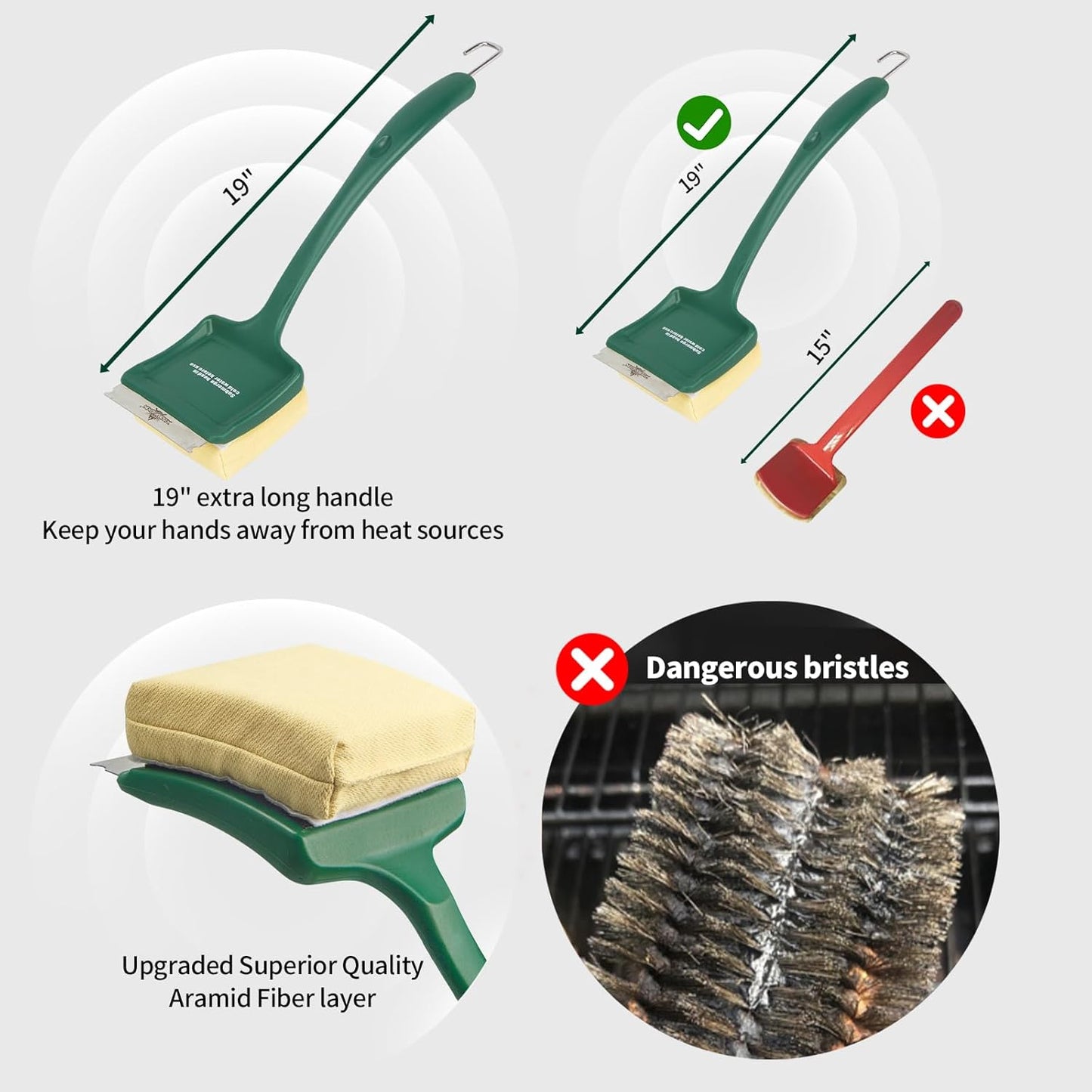 19" Large Bristle-Free Steam Cleaning Grill Brush,Replaceable BBQ Cleaning Head,Safe Grill Accessories for Cast Iron Grates/Porcelain/Weber Gas/Charcoal Grill - Gifts for Men Dad Husband