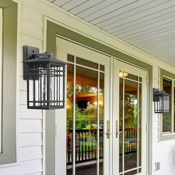 Dusk to Dawn Outdoor Wall Lantern,Exterior Wall Mount Light, 1-Light Outdoor Wall Lighting Fixture for Porch,Garage, Patio, Hallway and Entryway (Black-Wall Light, 1 Pack),DDAMS-W18