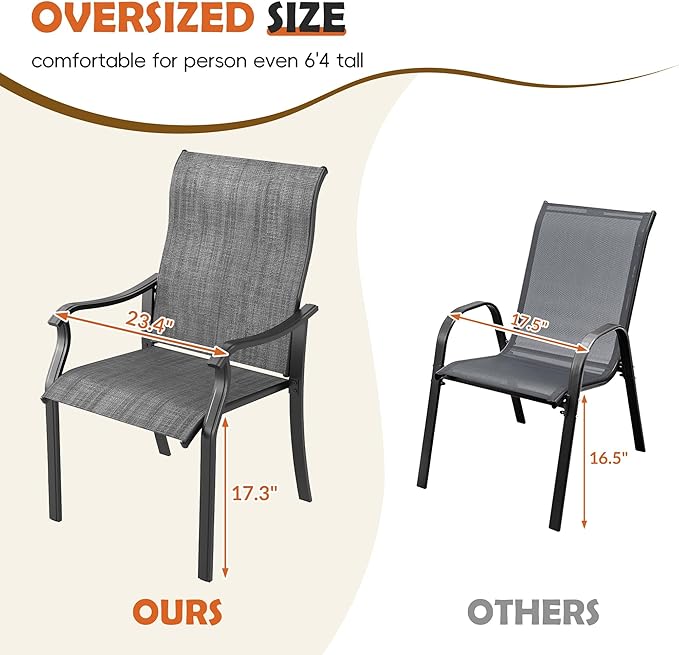 UDPATIO Patio Dining Chairs Set of 6, High Back Wide Seat Outdoor Furniture Chairs with All Weather Breathable Textilene, for Lawn Garden Backyard, Dark Grey