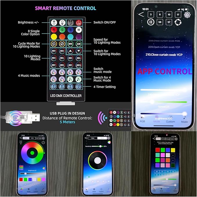 Outdoor Christmas Decorations Star String Light with Remote APP Control 10FT 305LED Waterfall Christmas Tree Light RGB Color Changing Waterproof Hanging Twinkle Fairy Light 210 Mode Timer Music Sync