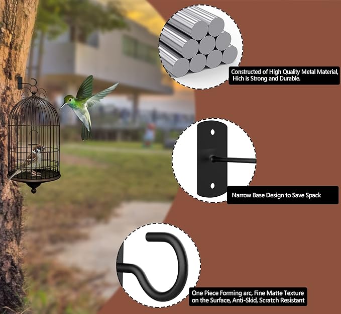 6in Hanging Plant Hooks,2Pack Ceiling Hooks for Plants,Lights,Planters,Lanterns,Hanging Bird Feeders,Wind Chimes,Indoor&Outdoor Decoration Wall Hooks Black